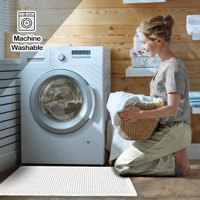 ZALL Waffle Bath Mat White Super Absorbent Non Slip Bathroom Rug 24x48inch,Machine Washable Ultra Soft Floor Mats