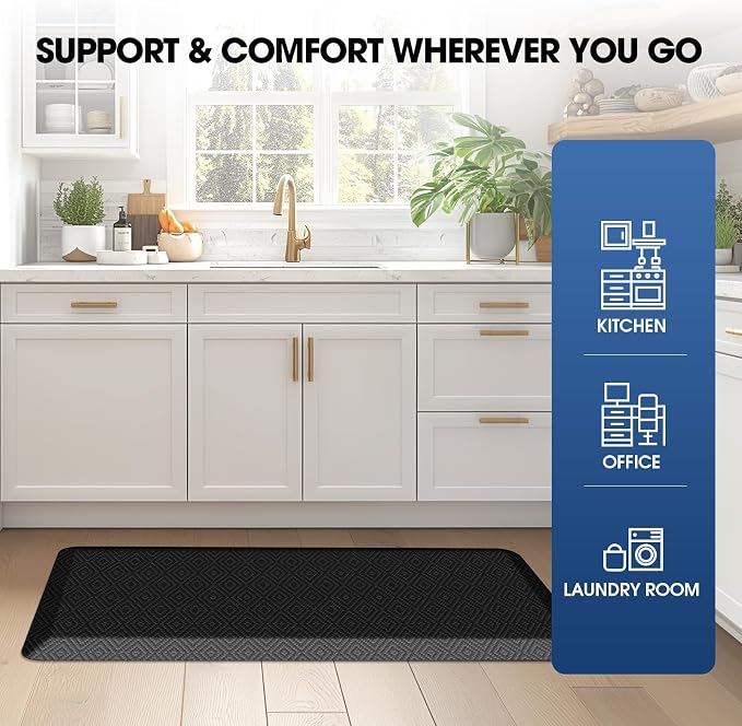 Mattitude Kitchen Mat Cushioned Anti-Fatigue Floor Mat Water Resistant Non-Slip Mats and Rugs Standing and Comfort Desk Mats for House Sink Office Laundry (Black, 17.3"x39")