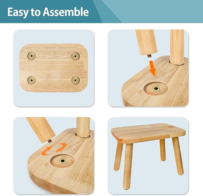 BEE&OAK 13.4 Inch Heavy Duty Wooden Step Stools for Adults - Non Slip, 300 LBS Capacity, Easy Assembly - Ideal Step Stool for High Beds, Kitchen, Bathroom, Office, Garden (Natural)