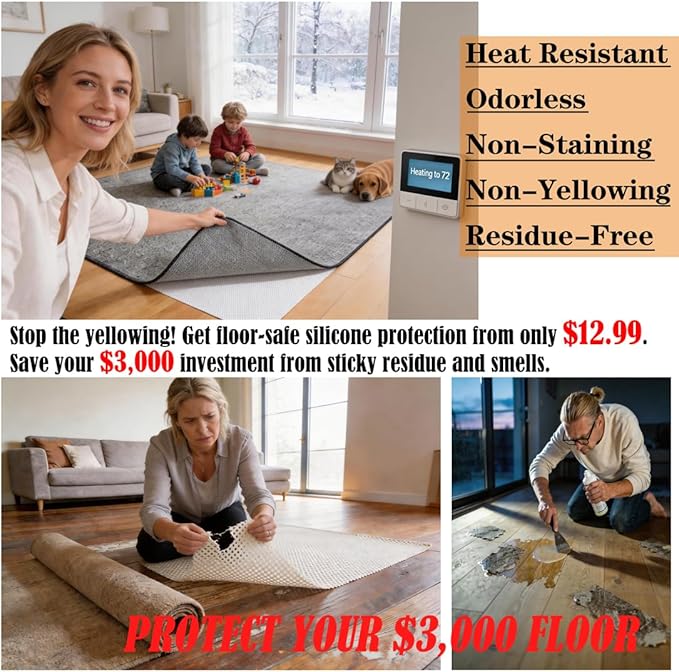 Mayhawk Non-Slip Rug Gripper Pad: Vacuum Tech for Stronger Grip, Adhesive and Residue-Free Silicone, Safe for Hardwood Tile & LVP, BPA-Free, Machine Washable, Odorless Tear-Resistant, 2x4 Ft Thin