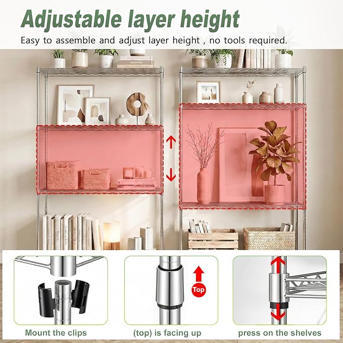BestOffice 4-Tier Wire Shelving Unit, 1000 LBS Heavy Duty Metal Storage Shelves, Adjustable Wire Shelf for Garage, Kitchen, Pantry, Utility Shelving Rack with Leveling Feet, Chrome