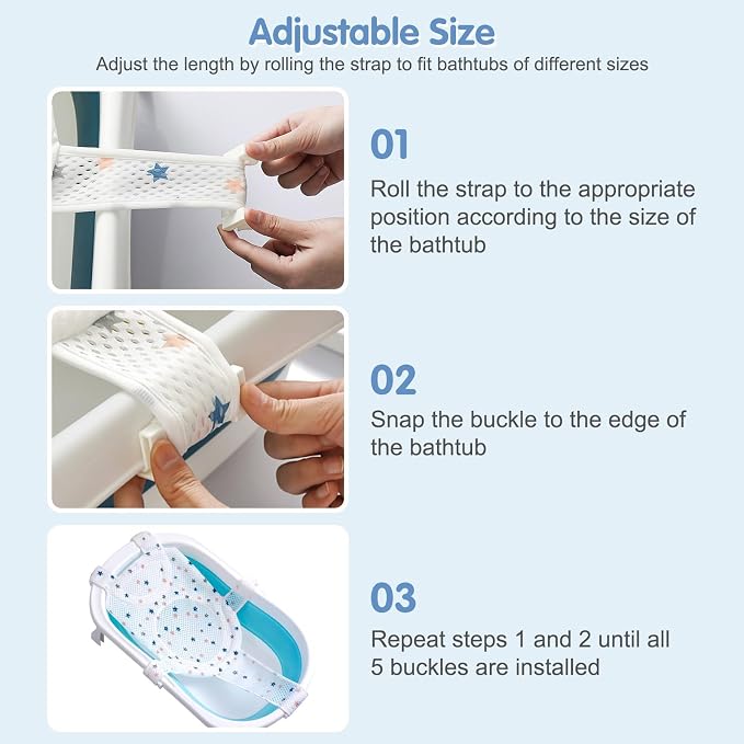 Colorlife Baby Bath Seat Support Net Infant Bathing Seat Support Mat, Adjustable Comfortable Non-Slip Five-Pointed Baby Shower Net Bathtub Sit Up Mesh for Newborn 0-12 Months-White(No Bathtub)