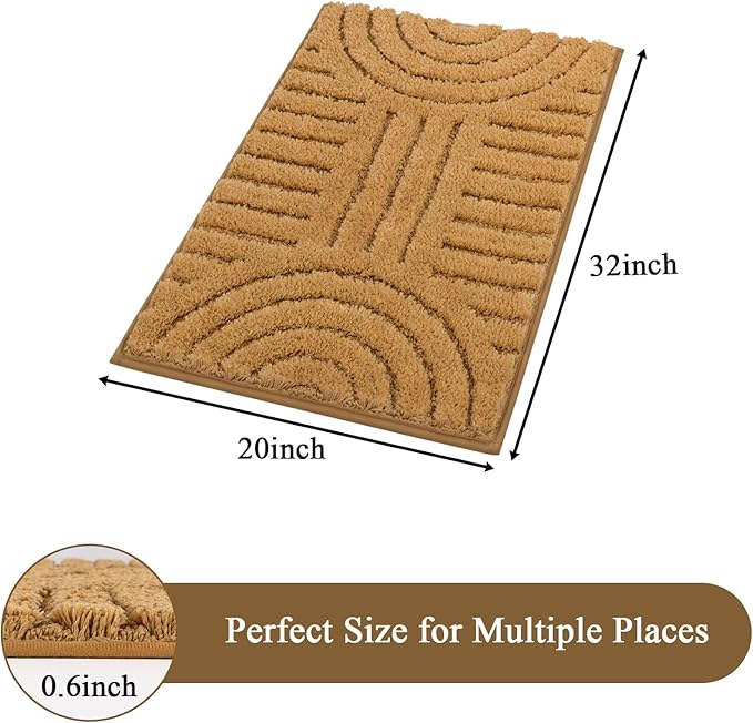 SHACOS Boho Bathroom Rugs 20"x32" Super Soft Absorbent Microfiber Bath Mats Home Decor Non Slip Backing Bath Rugs Machine Washable Shaggy Carpet for Shower Bathtub Floor, Mustard 1'8" x 2'8"