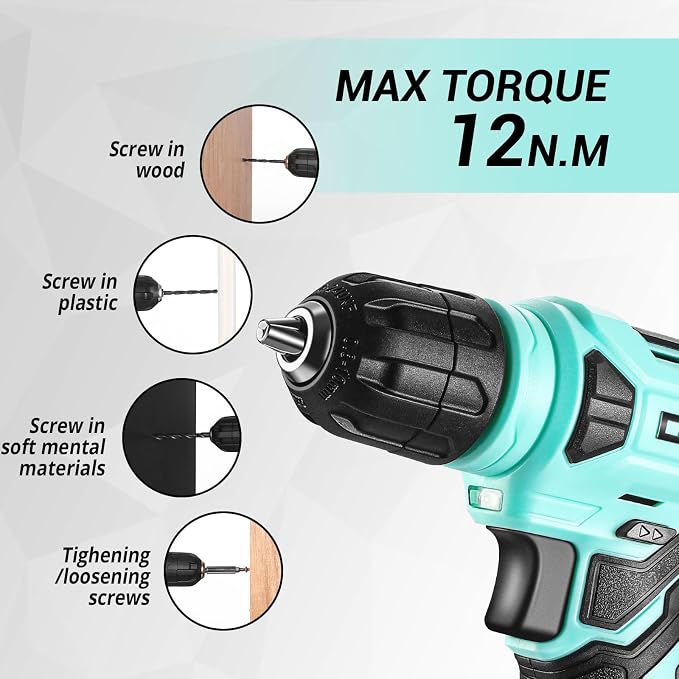 DEKOPRO Drill Set: Tool Set with 8V Cordless Drill, Home Tool Kit with Drill, Hand Tool Kits for Women 126 Piece, Turquoise