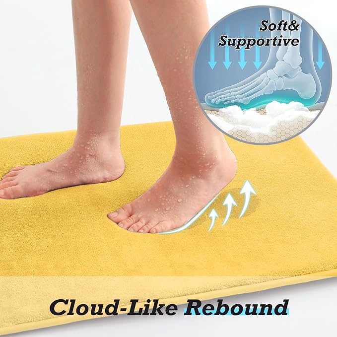 HUXMEYSON Bathroom Rugs Sets 3 Piece, Non-Slip & Quick Dry Bath Mat Set, Ultra Soft Velvet Bath Rugs for Bathroom, Toilet and Shower Floor, Yellow