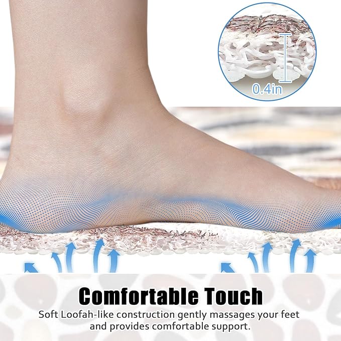 Shower Mat Non Slip: 24x36 Inch Large Shower mats for Inside Shower with Drain Hole in Middle, Super Soft PVC Loofah Massage Shower Floor Mat, Anti Slip Shower Stall Mat, Quick Drying