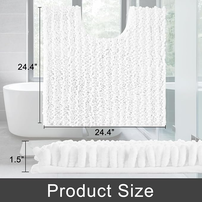 Yimobra Toilet Rug U Shaped Washable 24x24 Inch - Ultra Soft Absorbent Chenille Bath Rugs for Toilet, Quick Dry & Machine Washable, Non Slip Contour Bathroom Mat, White