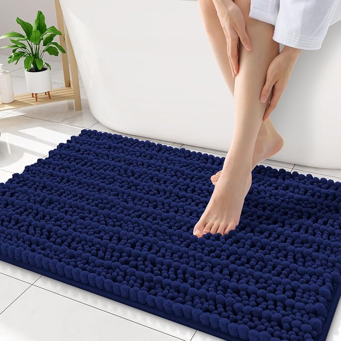 Smiry Bathroom Rugs Mat 32x20, Extra Soft Absorbent Chenille Bath Rugs, Non Slip Rubber Backing Machine Washable Quick Dry Bath Mats for Bathroom Floor, Tub, Shower, Home Decor Accessories, Navy Blue