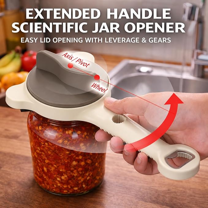 New 4-in-1 Retractable Jar & Bottle Opener, Adjustable Stainless Steel Lid Remover with Non-Slip Grip for Seniors,Multi-Functional Jar Opener with Ergonomic Handle for Kitchen Jars Cans Bottles(Brown)