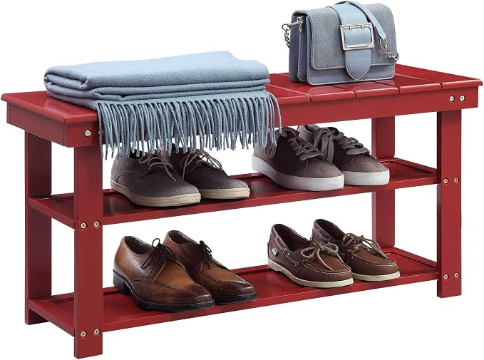 Convenience Concepts Oxford Utility Mudroom Bench, Cranberry Red