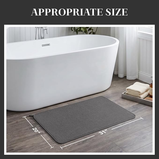 MontVoo Quick Dry Bath Mat, Super Absorbent Bathroom Rug, 3D Honeycomb Mesh Base Non Slip Bath Mats for Bathroom, Machine Washable Low Pile Bath Rug for Bathtub Front, Shower, Sink, Darkgrey 20"x31"