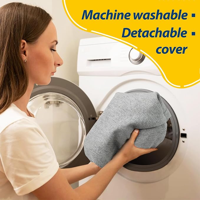 AAAAAcessories D-Shaped Chair Cushions, 2" Thick Dining Chair Pads with Ties and Removable, Machine-Washable Cover, 17" x 16", Set of 2, Light Gray