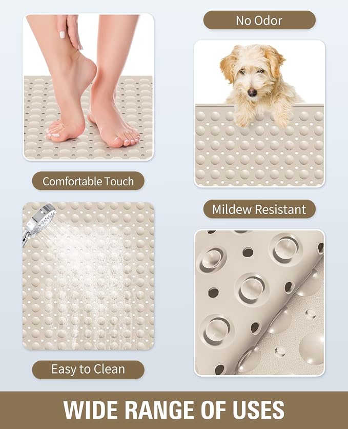 Yolife Extra Large Shower Mat, 34.3" L x 23.3" W TPE Anti Slip Stand Up Shower Mat with Drain Holes and Suction Cups, Large Size Mat More Suitable for Shower Stall, No Odor, Heavy Mat