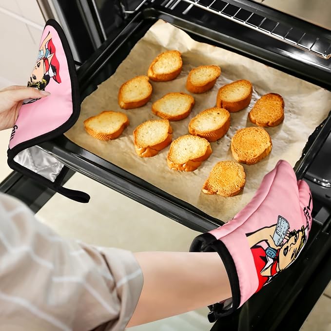 Funny Oven Mitts and Pot Holders Sets Cooking BBQ Non-Slip Quilting Grill Mitts Heat Resistant Housewarming Gifts I Am The Secret Ingredient