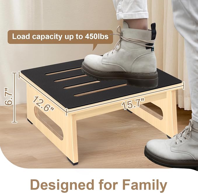 Step Stool, Bed Steps for High Beds for Adults with Non-Slip Rubber Stepping Surface and Handles, 450 LBS Capacity for Bedroom Kitchen Bathroom, or Bedside, Senior Support(Natural)