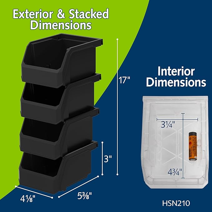ReadySpace Plastic Containers for Organizing and Storage Bins for Drawers, Desks, Office Organization, and Garage, Stackable Bins, Extra-Small (3" x 5" x 4"), 12-Pack, Black