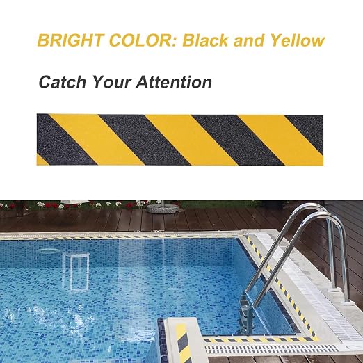 Anti Slip Safety Grip Tape 4 Inch x 60 Ft, Non Skid Tread for Stairs, Steps, Floors, Caution Dangerous Zones, Indoor and Outdoor Use (Yellow and Black)