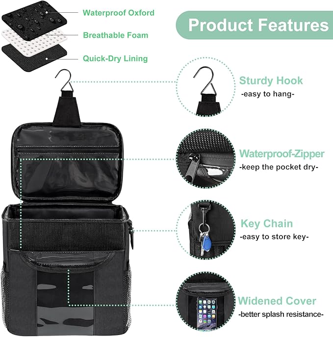 Attmu Shower Caddy Portable for Dorm Room Essentials, Hanging Shower Bag for College, Large Capacity Mesh Shower Caddy for Bath Essentials (Black)