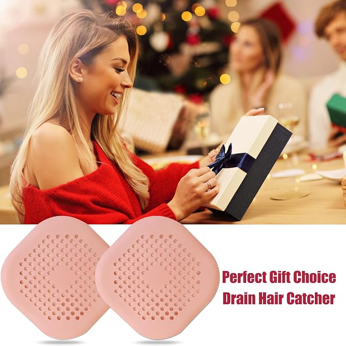 Hair Drain Catcher,Square Drain Cover for Shower Silicone Hair Stopper with Suction Cup,Easy to Install Suit for Bathroom,Bathtub,Kitchen 2 Pack (Pink)