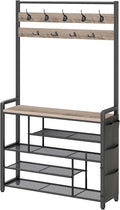 HOOBRO Hall Tree with Bench, Shoe Rack with Coat Rack, 39.4" Coat Rack with Shoe Storage, 5 Tier Shoe Storage Organizer, Oxford Fabric Side Pockets, Coat and Shoe Rack Entryway, Greige BG46MT01