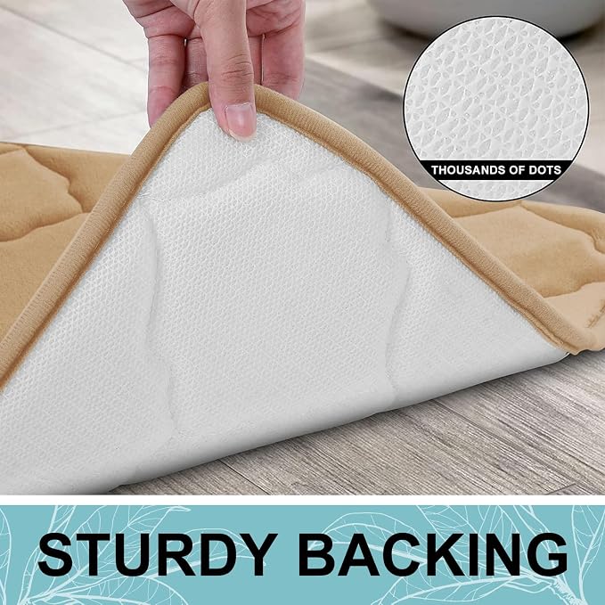 OLANLY Memory Foam Bath Mat Rug 70x24, Ultra Soft and Absorbent Bathroom Rugs, Non-Slip, Comfortable, Machine Washable Bath Carpet for Bathroom Floor, Tub Shower and Home Decor Accessories, Dark Beige