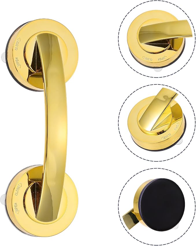 Veemoon Suction Grab Bar Non-Skid Bath Handle for Seniors, Medium Gold Safety Hand Rail with Strong Suction for Bathroom Shower Balance and Injury Prevention Support
