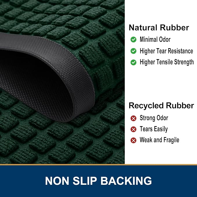 Smiry Front Door Mat Outside Entrance, Heavy Duty Natural Rubber Doormat, Non Slip Trap Dirt and Moisture Easy Clean, Low Profile Welcome Floor Mats for Indoor Outdoor Entry, 70x46.5 Inch, Black Green