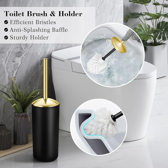 Bathroom Set, 20Pcs Bathroom Shower Curtain Sets with Hooks, Black Bathroom Accessories Set with Trash Can, Bathroom Accessories Sets Complete with Shower Curtain Set, Bathroom Accessory Set