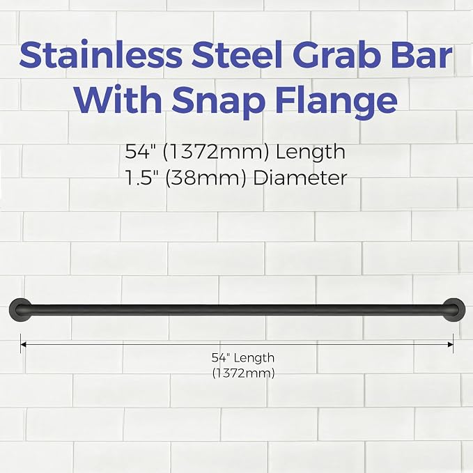 Stardrix 54-Inch ADA Compliant Grab Bar, 1.5" Diameter, Concealed Mounting Flanges, Handicap Friendly, Commercial & Residential Bathrooms, Matte Black Stainless Steel