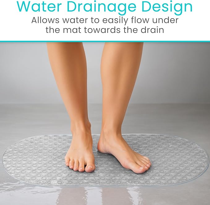 Vive Oval Bathtub Mat - Nonslip Shower Floor Pad - Non-Slip and Non-Skid for Bath Tub with Strong Rubber Suction Cup Grip - for Baby, Elderly, Kids, Bathroom (Gray)