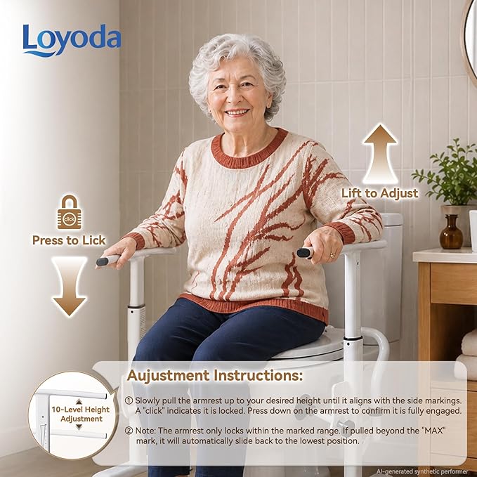 Toilet Safety Rails for Seniors, 350 LBS Heavy Duty Adjustable Toilet Grab Bars, Raised Toilet Assist Frame for Elderly, Disabled & Post-Surgery Recovy ﻿
