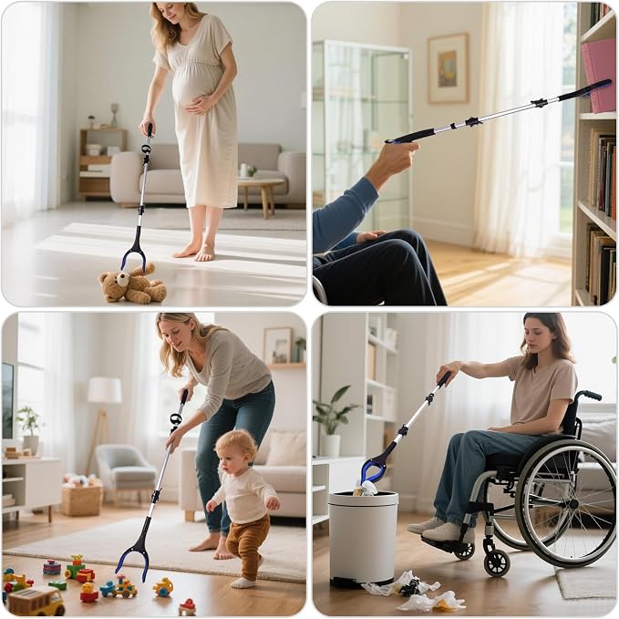 43" Grabber Reacher Tool for Seniors 2 Pack, Foldable Reacher Grabbers Pickup Stick with Anti-Slip 90° Rotating Jaw, 4" Wide Extended Claw with Magnet for Disabled, After Surgery Recovery