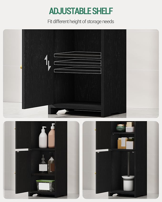 Hzuaneri Bathroom Storage Cabinet, Small Corner Floor Cabinet with 2 Doors and Adjustable Shelf, Narrow Toilet Paper Cabinets, Bathroom Organizer for Small Spaces, 7.9" D x 9.8" W x 29.5" H Black