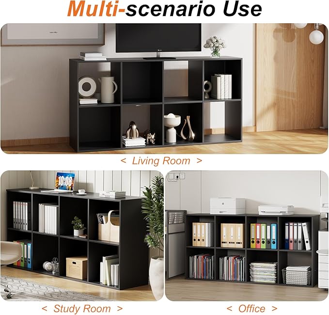 Sweetcrispy 8 Cube Storage Organizer - Open Cube Bookshelf with 4 Removable Back Panels, Display Storage Bookcase for Living Room, Bedroom, Entrance Hall, Home Office，47.7" Lx11.6 Wx24 H, Black