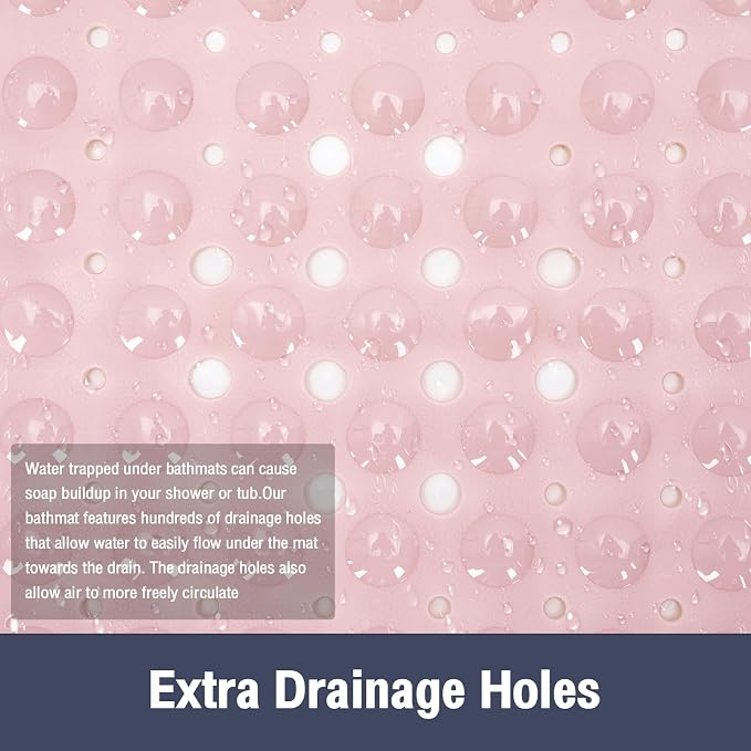 Extra Long Pink Bathtub Mat Non Slip, Soft Bath Mat for Tub 40 x 16 Inch Full Size, Bath Tub Shower Mats for Bathroom Floor, Big Suction Cups and Drain Holes, Easy Washable, BPA Free