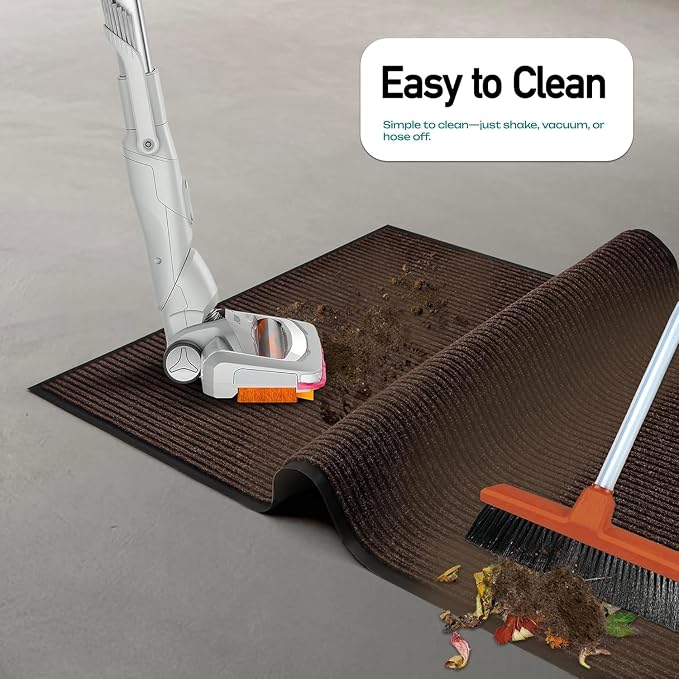 MaxMat® Oversized Rubber Door Mat - Heavy Duty, Waterproof, Low-Profile, Easy to Clean, Commercial Floor Mat (4 x 16 Feet, Brown, MXM-RIB0316BK)