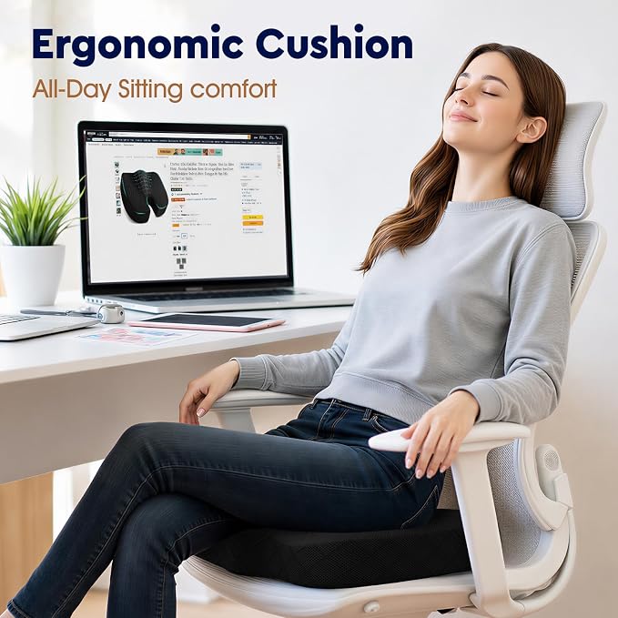 TushGuard Seat Cushion - for Office Chair, Car Seat, Airplane, Bleacher - Sciatica & Coccyx Pain Relief Desk Chair Cushion for Long Sitting Office Workers, Car Drivers(Black, XXX-Large)