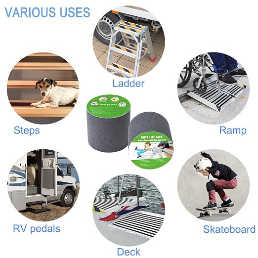 Yorwe Anti Slip Tape, High Traction,Strong Grip Abrasive, Not Easy Leaving Adhesive Residue, Indoor & Outdoor (4" Width x 190" Long, Gray)