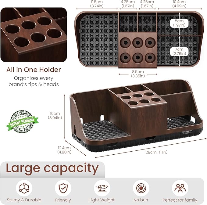 Boperzi Bathroom Counter Organizer for Vanity & Sink Storage: Detachable Electric Toothbrush and Toothpaste Holder, Water Flosser Holder, Bathroom Decor and Accessories Organization Set(Walnut Black)