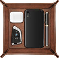SITHON Valet Tray Desktop Storage Organizer – Premium PU Leather Catchall Bedside Vanity Tray Nightstand Caddy Holder for Keys, Phone, Wallet, Coin, Valentine's Day Gift, Brown