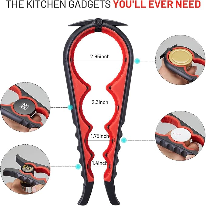 Jar Bottle Opener for Weak Hands,4 &5 in 1 Multi Function Non-Slip Can Lid Opener Tools with Silicone Jar Gripper Pad,Suitable for Seniors,Children and Arthritic Hands (Red)