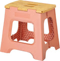 Vigar Compact Folding Step Stool - 12-1/2 Inch Foldable Step Stool for Adults, Lightweight Portable Stool with Handle, Non Slip Step Stool, Space-Saving Stool up to 330 lb- Orange, Bamboo Print Top