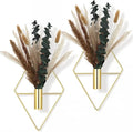 Jexine 4 Pcs Hanging Planters with Artificial Pampas Grass Metal Hanging Vase Indoor Plants Holder Modern Geometric Boho Bathroom Wall Decor for Living Room Home Office (Gloden)