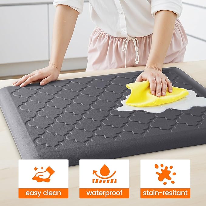 TranquilRelax 4/5 Inch Thick Anti-Fatigue Kitchen Mat Water Resistant Non-Slip Kitchen Floor Mat Ergonomic Comfort Standing Mat for Home Kitchen Office Laundry 17.3"x 24" Grey