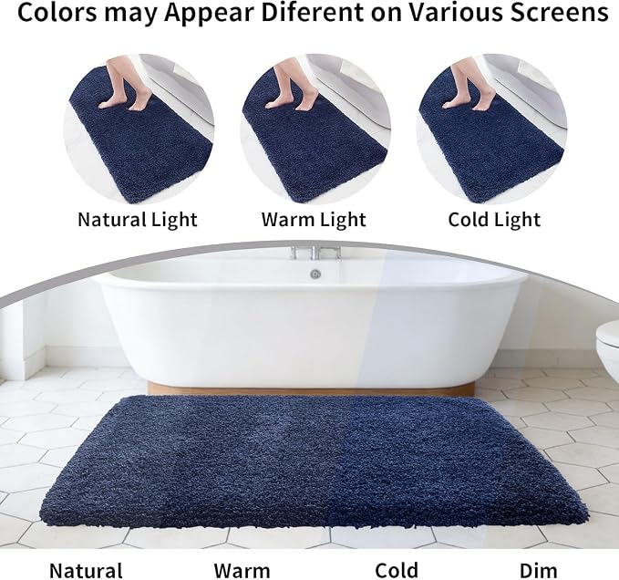 Disolla Navy Bathrom Runner Rug 24x70 - Extra Large Soft Plush Bath Mat, Thick Long Non-Slip Shaggy Floor Mat, Ultra-Absorbent for Master Bathroom Vanity
