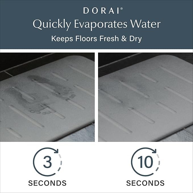 Dorai Home Stone Bath Mat - Premium Diatomaceous Earth Bath Floor Mats with Non-Slip Base, Fast-Drying Modern Shower Mat for Bathroom | Rain Slate