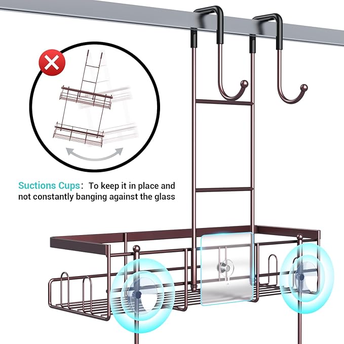 Aitatty Over the Door Hanging Shower Caddy: Rustproof Hanging Organizer over the Door - No Drilling Bathroom Rack for Inside Shower Bronze