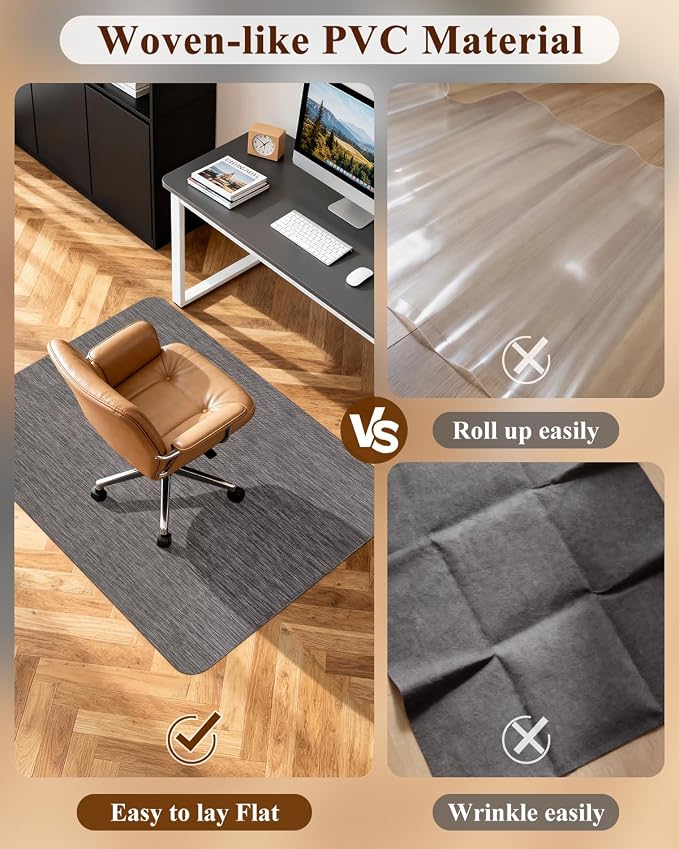 Soimeat Office Chair Mat for Hardwood Floor, 35.4" x 55" Non-Slip Desk Computer Chair Mat, PVC Floor Mat for Rolling Chair, Heavy Duty Wood/Tile Floor Protector Desk Rug for Home, Dark Grey