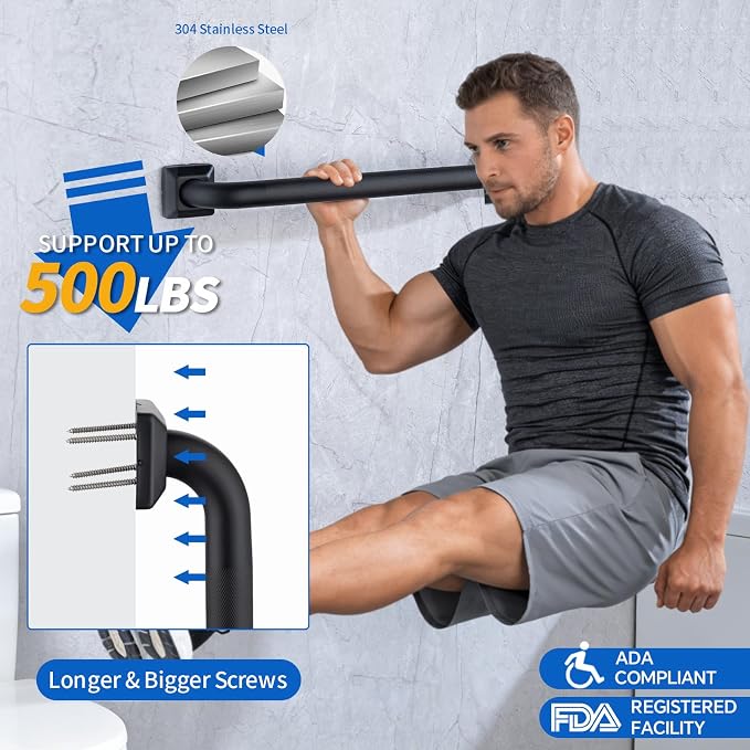 Bathroom SafetyGrab Bars for Elderly Seniors,Anti-Slip Shower Handles Toilet Grab Bars,High Weight Capacity,Wall Mounted Grab Bars for Bathtub Shower,Black Grab Bars (Black Knurled, 24-inch Grab Bar)