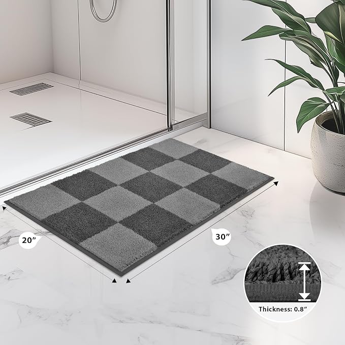 anllugs Bathroom Rugs 20" x 30", Non-Slip Extra Soft Absorbent Bath Rugs, Machine Washable Quick Dry Bath Mats for Bathroom Floor, Shower, Bathtub and Sink, Checkered Grey & Dark Grey